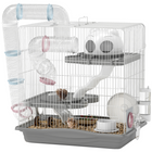 PawHut - Cage à hamster 3 niveaux, cage portable pour gerbille avec tunnel - gris-La base profonde de 3,5 po (9 cm) de la cage à hamster contrôle les saletés et facilite le nettoyage  
