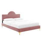 Modway - Sunny Performance Velvet Lit simple, Rose poussiéreuse-Velours de performance résistant aux taches