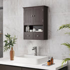 kleankin - Armoire murale de salle de bain avec étagère et tiroirs - brun-Armoire avec double porte, étagère ouverte et 2 tiroirs pour ranger vos produits de beauté et articles d’hygiène quotidiens