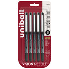 uni-ball - Stylos à bille roulante à aiguille Vision - 0,5 mm - Noir - paquet de 5-Stylos à bille roulante