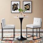 Modway - Privy Acier inoxydable noir Tissu rembourré Tabouret de comptoir - Noir Blanc - Ensemble de 2-Tissu polyester doux pour tissu