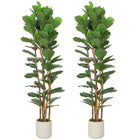 HOMCOM - Arbre artificiel de figuier à feuilles de violon 6 pi pour décoration intérieure - vert - lot de 2-Doté de feuilles en PEVA au toucher réaliste et de troncs en bois massif pour un aspect ultra-réaliste 