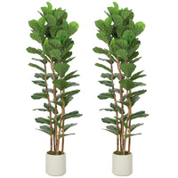 HOMCOM - Arbre artificiel de figuier à feuilles de violon 6 pi pour décoration intérieure - vert - lot de 2-Doté de feuilles en PEVA au toucher réaliste et de troncs en bois massif pour un aspect ultra-réaliste 