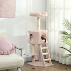 PawHut - Arbre à chat 47 po avec condo, poteaux à griffer - balle-1 condo, 3 perchoirs, 1 balle suspendue et 1 échelle pour que votre chat puisse dormir et jouer 