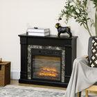 HOMCOM - Foyer électrique avec flamme réaliste et température réglable, noir-Panneaux de bois de chauffage et de marbre pour créer une vue de cheminée classique  