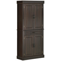 HOMCOM - Armoire de cuisine autoportante 71 po avec 4 portes et compartiment - café vieilli-Les panneaux de porte surélevés, le placage à effet bois et les poignées en métal antique apportent un style colonial à votre intérieur 