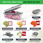 Chopzilla - Hachoir à légumes et mandoline avec 4 lames, racleur et récipient-Nettoyage rapide et facile: petit outil de nettoyage inclus pour retirer les résidus rincez les lames et rangez les pièces dans le récipient