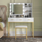 HOMCOM - Coiffeuse avec miroir et lumières - 38,6 po L x 17,7 po l x 54,3 po H - blanc-Structure en acier solide et MDF avec mélamine pour la durabilité et la propreté 