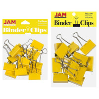 JAM Paper - Assortiment de pinces à baguette colourées - tailles moyenne et grande - pinces jaunes - 27 pinces/paquet-Couleur : Jaune | Fabriquées en acier trempé pour une prise ultra solide