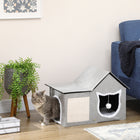PawHut - Grand lit pour chat, maison intérieure avec coussin, grattoir - gris-Comprend un coussin doux pour plus de confort, qui peut être lavé dans son ensemble 