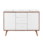 Modway - Transmit Double évier 48" Vanette de salle de bain - Blanc noyer-Portes doubles à fermeture douce