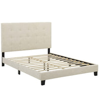 Modway - Melanie Bouton à touffe Tissu rembourré Lit plateforme Queen, Beige-Cadre de lit à plateforme avec tête de lit