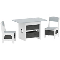 Qaba - Ensemble de table et chaises pour enfants 3 pièces avec 6 tiroirs amovibles - gris clair-Un plateau spacieux pour des jeux créatifs et des activités d'apprentissage sans fin  
