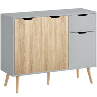 HOMCOM - Buffet 35,4 po L - gris et bois naturel-Structure ultra épurée avec une construction bicolore pour plus d'intérêt visuel 
