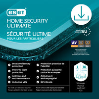 ESET - Sécurité ultime pour les particuliers - 10 appareils - Abonnement d'un an [téléchargement]-CONÇUE POUR PRÉVENIR LE VOL D’IDENTITÉ! Cette fonctionnalité offre une protection complète du crédit : alertes instantanées lors de demandes de crédit, suivi et simulation de la cote de crédit, et surveillance continue du dossier de crédit. Elle analyse également le dark web pour détecter les fuites de données et inclut des services essentiels de récupération et de remboursement.