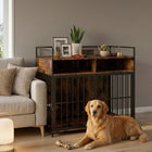 PawHut - Meuble cage pour chien avec station d’alimentation 39 po - noir-Deux compartiments ouverts au-dessus offrent un espace de rangement pratique pour les accessoires et jouets de votre animal 
