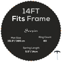 Soozier - Tapis de remplacement pour trampoline avec 8 rangées de couture, convient à un trampoline de 14 pi (ressorts non inclus), noir-Convient à un trampoline rond de 14' avec 80 anneaux en V et des ressorts de 5,5 po (14 cm)