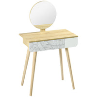 HOMCOM - Coiffeuse avec miroir - 27,6 po L x 15,4 po l x 50,4 po H - chêne, blanc-Tous les éléments ont une bonne finition et une technologie de traitement précise 