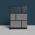 Luxor - Mur modulaire 53 x 70 - Extension de cadre noir segmenté, acrylique givré, PET gris frais-S'intègre au système de cloisons de séparation pour des configurations évolutives