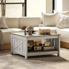 HOMCOM - Table basse style ferme avec étagère de rangement - chêne vieilli et brun-Panneau de particules avec surface mélaminée résistant aux rayures et aux taches