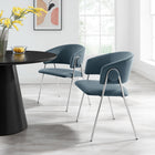 Modway - Nella Rembourré Performance Velvet Chaise à manger Ensemble de 2 - Cadet Blue-Pieds métalliques effilés