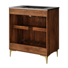 Modway - Vernon 30" Bois cannelé Armoire de coiffeuse avec évier - Noir noyer-Évier en céramique avec comptoir intégré