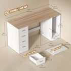 HOMCOM - Bureau d'ordinateur avec tiroirs - 55,1 po L x 20,9 po l x 29,5 po H - blanc grain de bois-Ajoutez quatre roulettes avec deux freins pour transformer l’étagère en support CPU mobile