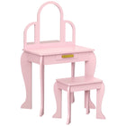 Qaba - Ensemble coiffeuse et chaise pour enfants - Rose-L'ensemble 2 pièces comprend une table de maquillage et un tabouret assorti 