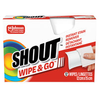 Shout - Wipe & Go Lingettes Detachant Instantane - paquet de 12-Le tissu texturé à double face aide à déloger les taches afin qu’elles soient plus faciles à soulever et à retirer du tissu. Produit idéal pour les taches durant vos déplacements, comme les taches de maquillage, de jus d’orange, de sang et de vin rouge