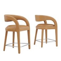 Modway - Pinnacle Cuir végane Tabouret de comptoir - Tan Silver - Ensemble de 2-Ensemble de tabourets moderne