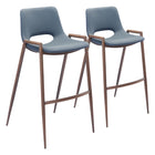 Zuo - Desi Tabouret de bar - Gris azur/Noyer - Ensemble de 2-Support pour les bras