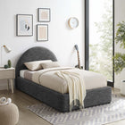 Modway - Resort Tissu rembourré Lit jumeau rond voûté, Ardoise tissée bruyère-Rembourrage en mousse dense