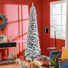 HOMCOM - Arbre de Noël artificiel fin floqué de neige artificielle 7.5pi-Sapin de Noël artificiel dans un style d'arbre réaliste 