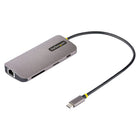 Startech - Adaptateur multiport USB-C 4K 60Hz Vidéo HDMI - 3 ports 5Gbps hub USB-A - Passe USB de livraison d’alimentation 100W-Adaptateur multiport usb-c 8-en-1 : Le hub compact USB-C comprend un port HDMI HDR10 4K 60Hz, 3 ports USB-A 3.2/3.1 Gen 1 (5Gbps), SD 3.0 et emplacements lecteurs de cartes Micro SD; Ethernet Gigabit et un port de données USB-C Power/USB 2.0 partagé; Passage de 100 W de livraison de puissance