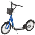 Aosom - Trottinette pour enfants et adolescents avec guidon réglable, 2 freins, panier - bleu-Large plateforme texturée pour garder vos pieds en place et maintenir l'équilibre 