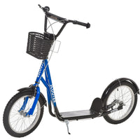 Aosom - Trottinette pour enfants et adolescents avec guidon réglable, 2 freins, panier - bleu-Large plateforme texturée pour garder vos pieds en place et maintenir l'équilibre 