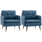 HOMCOM - Fauteuil d’appoint moderne avec large assise - capitonné à boutons pour chambre - bleu foncé - Paquet de 2-Livré en lot de deux chaises de salon, idéal pour créer un coin cosy 
