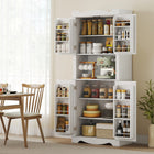HOMCOM - Armoire de cuisine garde-manger 73 po avec étagères de porte - blanc-Étagères réglables à trois niveaux pour personnaliser l’espace pour les grandes bouteilles, bocaux et ustensiles de cuisine 
