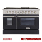 Kucht - 48 po Série KDF Cuisinière Pro Style au gaz naturel - Acier inoxydable/Noir-Cuisinière de classe professionnelle dotée de 2 brûleurs doubles de 20000 BTU avec fonction mijotage, 2 brûleurs de 12000 BTU, 2 brûleurs de 9000 BTU et 2 brûleurs de 6000 BTU