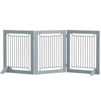 PawHut - Barrière pour animaux autoportante - pliable avec 2 pieds de support - gris-Fabriqué en MDF et acier pour plus de solidité 
