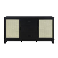 Manhattan Comfort - Buffet bas Sheridan 150 cm style mid-century moderne - Noir-Buffet moderne en rotin pour salle à manger