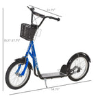Aosom - Trottinette pour enfants et adolescents avec guidon réglable, 2 freins, panier - bleu-Système de freinage double pour arrêter l’avant et l’arrière séparément 