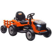 Qaba - Tracteur électrique pour enfants 12V avec remorque et télécommande - orange-La remorque détachable permet de transporter des objets, favorisant le jeu de rôle et le rangement 