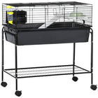PawHut - Cage pour lapin, cochon d’Inde, furet 35 po H avec support amovible, distributeur d’eau - gris foncé-Convient aux lapins, cochons d’Inde, visons domestiques, chinchillas et autres petits animaux 