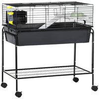 PawHut - Cage pour lapin, cochon d’Inde, furet 35 po H avec support amovible, distributeur d’eau - gris foncé-Convient aux lapins, cochons d’Inde, visons domestiques, chinchillas et autres petits animaux 