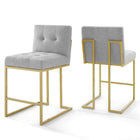 Modway - Privy Acier inoxydable doré Tissu rembourré Tabouret de comptoir - Or gris clair - Ensemble de 2-Ensemble de tabourets de comptoir de cuisine Glam Deco de 2