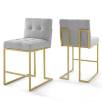 Modway - Privy Acier inoxydable doré Tissu rembourré Tabouret de comptoir - Or gris clair - Ensemble de 2-Ensemble de tabourets de comptoir de cuisine Glam Deco de 2