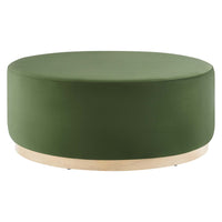 Modway - Tilden Gros velours rond de performance de 38" Rembourré Ottoman - Moss Green Natural-Revêtement en velours de performance