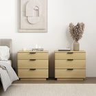 Manhattan Comfort - Lot de 2 tables de chevet modernes Payton 26" - Chêne naturel et noir-Comprend 3 tiroirs avec extension de 0,75