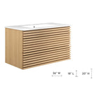 Modway - Render Support mural de 36" Vanette de salle de bain - Oak White-Conception murale